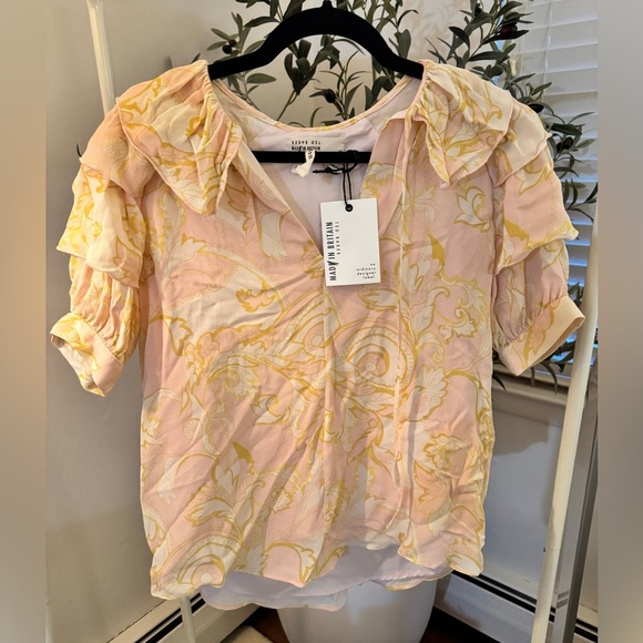 Ted Baker London Cream Puff Sleeve Paisley Ruffled Blouse - Picture 4 of 16